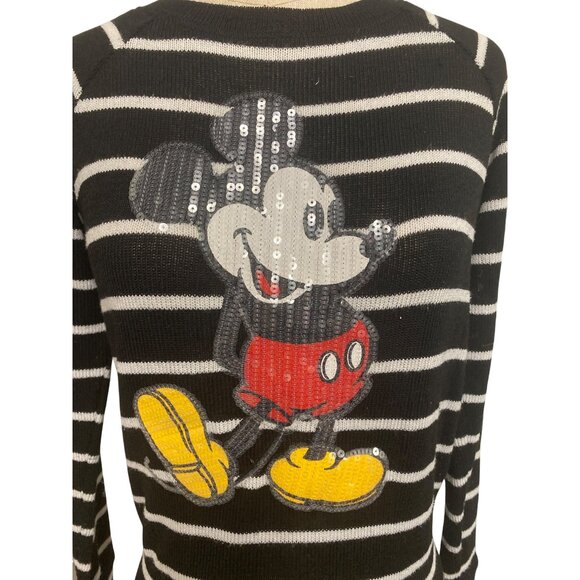 Disney Jerry Leigh Mickey Mouse Striped Black White Sweater X-Small - Picture 3 of 7